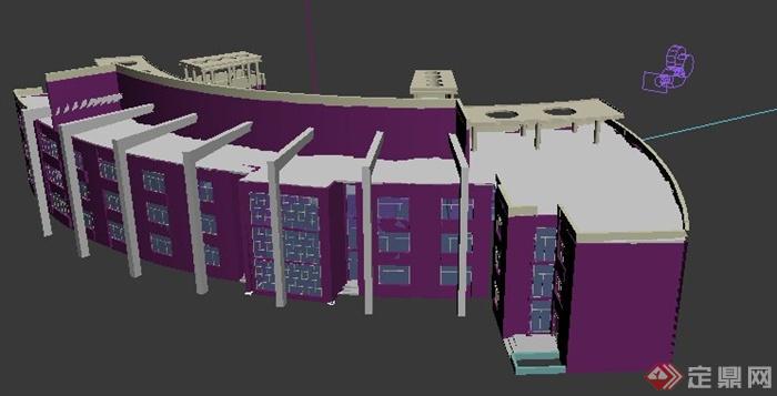 现代风格三层教学楼建筑设计3dmax模型(2)