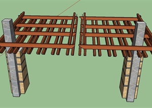 园路景观节点木质单脚廊架设计SU(草图大师)模型