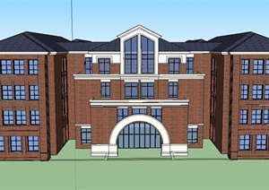 某四层欧式中学教学楼建筑设计SU(草图大师)模型