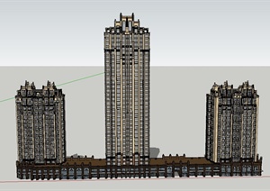 某三栋高层新古典住宅小区商住房建筑设计SU(草图大师)模型