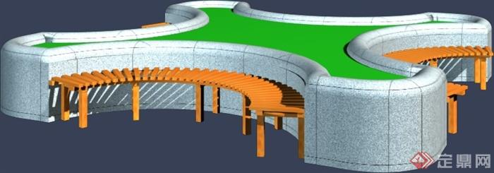 U形花池坐凳设计3DMAX模型(1)