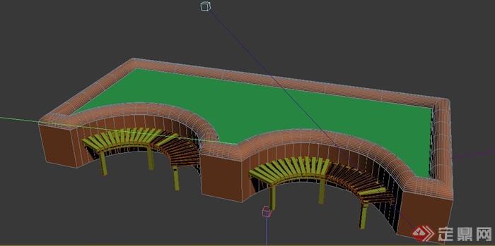 U形花池坐凳设计3DMAX模型(4)