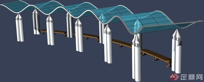波浪形廊架设计MAX模型(1)