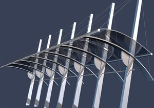 斜柱弧形廊架设计MAX模型
