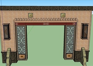 某古典中式住宅入口门廊设计SU(草图大师)模型