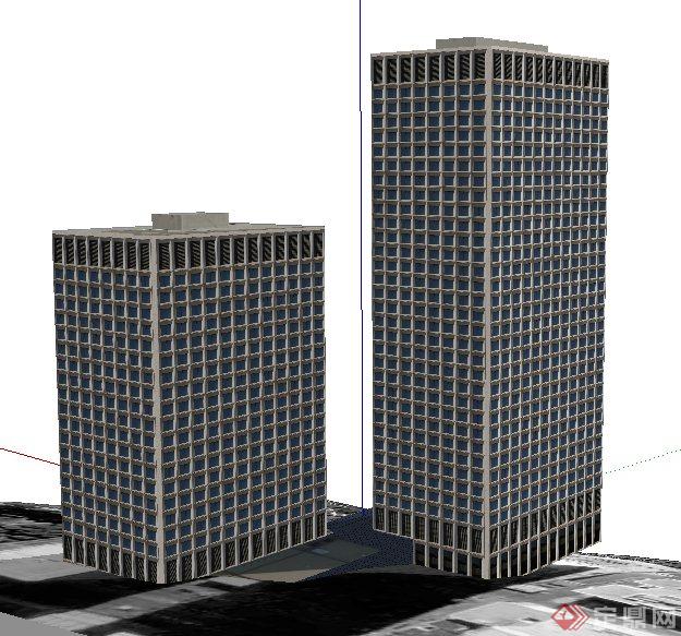 两栋现代高层写字楼建筑设计su模型(2)