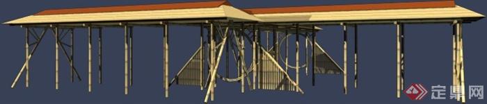 中式木制交叉廊架设计MAX模型(1)