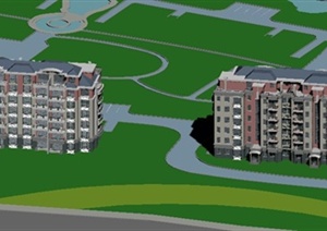 小区两栋住宅建筑设计3DMAX模型
