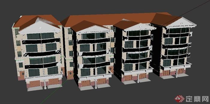 五层四拼住宅建筑设计3DMAX模型(1)