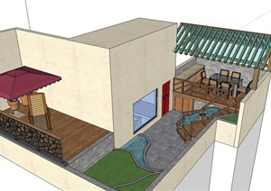 某多层住宅建筑屋顶小阳台花园设计SU(草图大师)模型