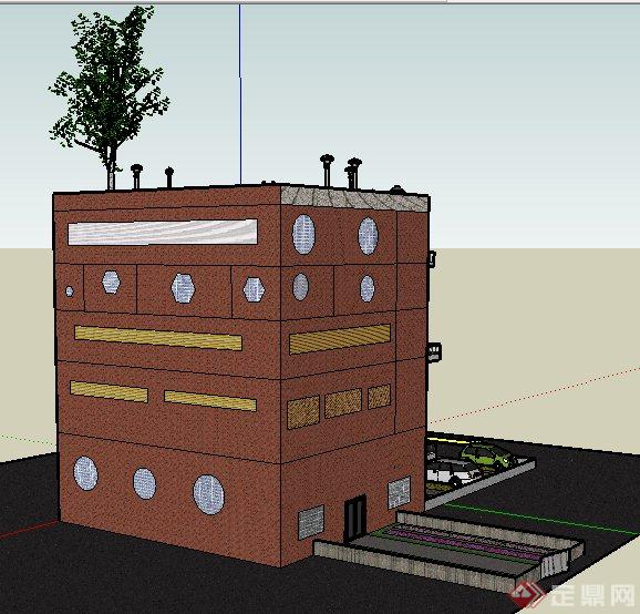 现代三层公寓建筑设计su模型(3)