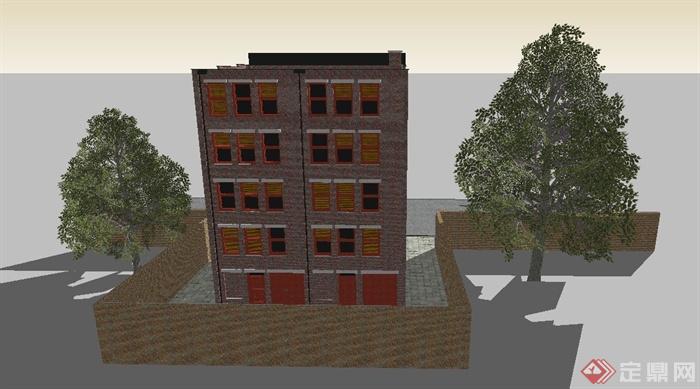 现代某五层住宅平房建筑设计SU模型(2)