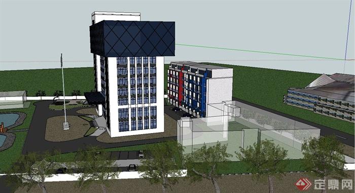 现代某高层行政办公区建筑设计SU模型(2)