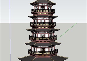 某景观五层塔楼建筑设计SU(草图大师)模型