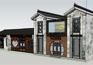 古典中式茶馆及餐馆建筑设计SU(草图大师)模型