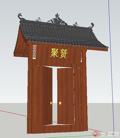 现代中式民宅大门su模型(1)