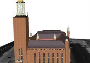 某欧式两层市政厅办公建筑设计SU(草图大师)模型