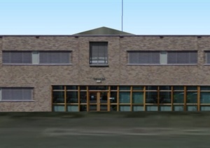 某两层方形饭店建筑设计SU(草图大师)模型