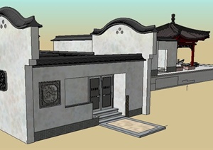 中式风格单层建筑设计SU(草图大师)模型