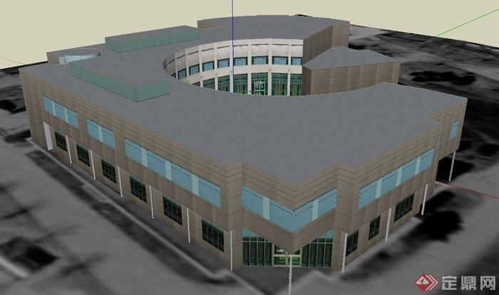 某半圆形两层行政办公楼建筑设计su模型