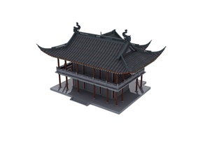 单层飞檐茶楼建筑设计MAX模型