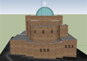 某两层穆斯林教堂建筑设计SU(草图大师)模型