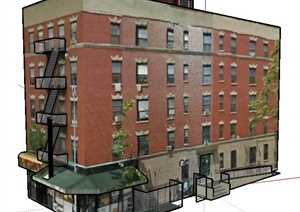 现代风格5层公寓建筑设计SU(草图大师)模型