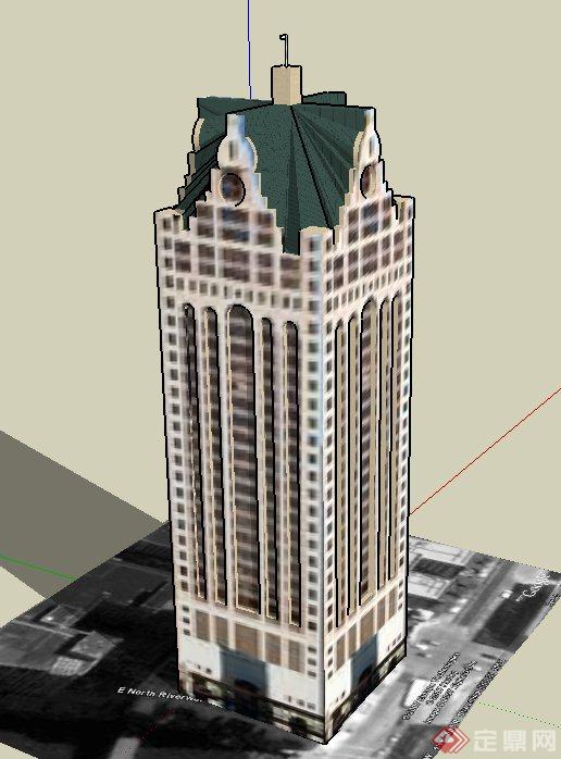 现代某小区高层方形独栋住宅建筑设计SU模型(2)