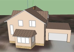 某两层瓦面带车库住宅建筑设计SU(草图大师)模型