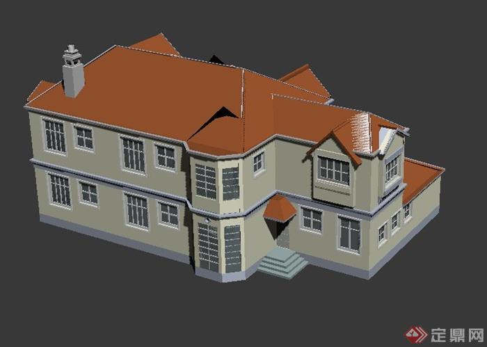 欧式双层别墅建筑设计3DMAX模型(3)