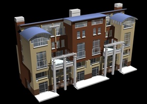 四层双拼别墅建筑设计MAX模型