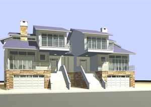 三层双拼别墅建筑设计MAX模型