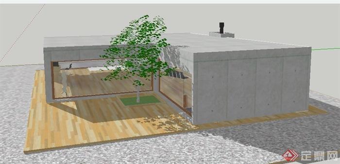 现代单层住宅建筑及室内设计su模型(2)
