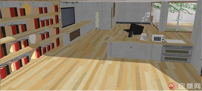 现代单层住宅建筑及室内设计su模型(4)