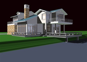 双层滨水别墅建筑3DMAX模型