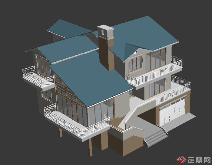 一栋三层别墅建筑设计MAX模型(2)