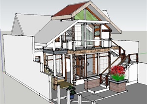 现代某私人别墅住宅建筑设计SU(草图大师)模型