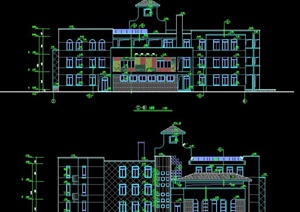 某欧式风格三层幼儿园建筑施工设计CAD图