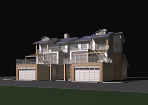 双拼别墅建筑设计MAX模型