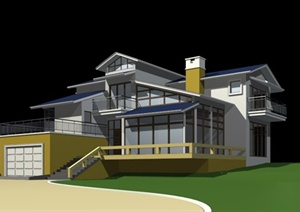 双层带阁楼别墅建筑设计3DMAX模型