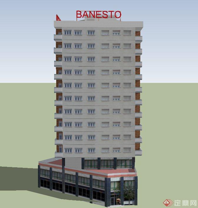 现代某13层商住房建筑设计SU模型(1)