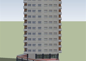现代某13层商住房建筑设计SU(草图大师)模型