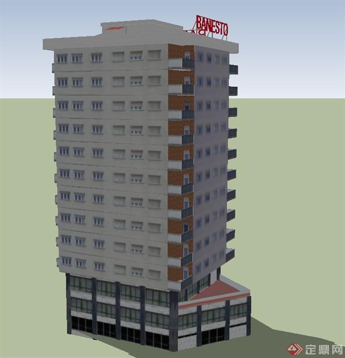 现代某13层商住房建筑设计SU模型(3)