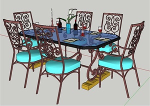 现代风格铁艺餐桌椅SU(草图大师)模型