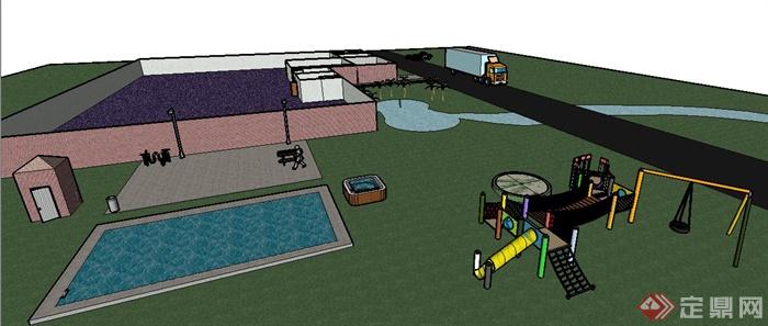 游乐设施、水池、汽车常用素材su模型(2)