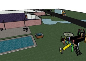 游乐设施、水池、汽车常用素材SU(草图大师)模型