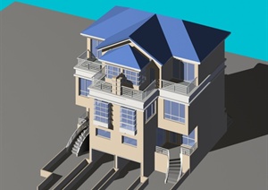 三层双拼别墅建筑设计3DMAX模型