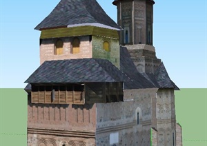 英式风格尖顶教堂建筑设计SU(草图大师)模型