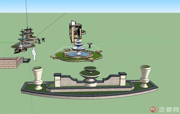 多款水景喷泉、景墙设计SU模型(2)