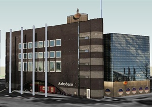 现代风格多层银行办公楼建筑设计SU(草图大师)模型